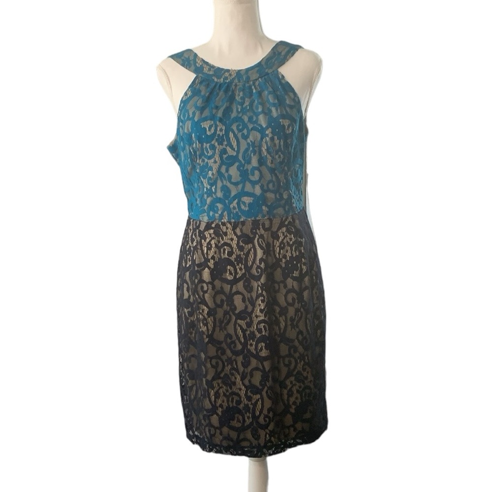Anthropologie Tabitha Floral Lace Color Block Cocktail Dress Size 4